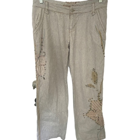Aziza Pants Cream Ground Embroidered Detailed Design Women’s Size 6 - Picture 1 of 13